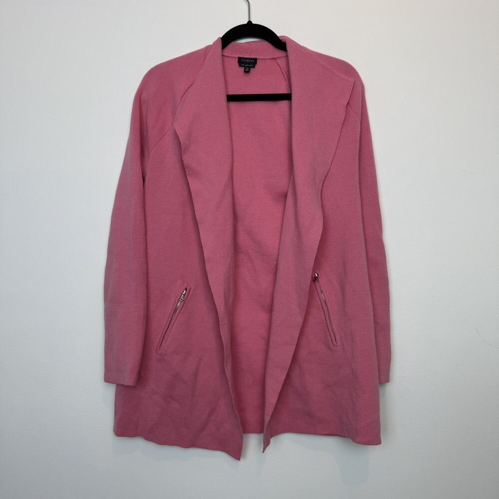 Talbots 100% merino wool pink longline cardigan MD pockets